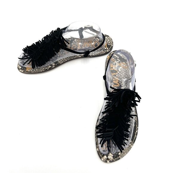 Sam Edelman Gela Black Suede Leather Fringe Sandals Women's Size 8.5 Summer - Picture 7 of 16